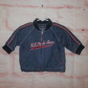 US POLO ASSN Designer Zip Up Long Sleeve Jean Jacket Coat Size 0-6 Months 3606
